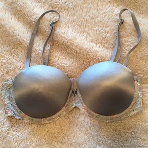 PINK Floral and Gray Bra